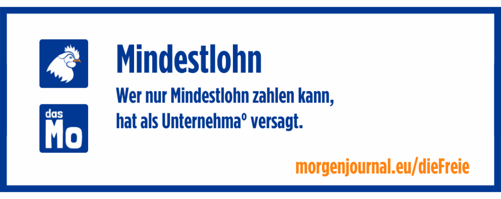 Banner die freie Meinung - Mindestlohn - Wer nur Mindestlohn zahlen kann, hat als Unternehma° versagt.