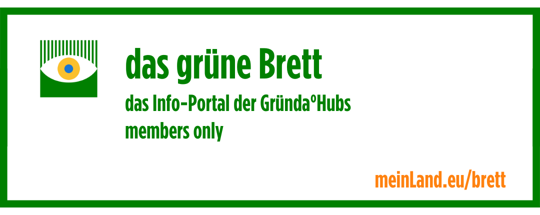 Banner: das grüne Brett. Das Info-Portal der Gründa°Hubs