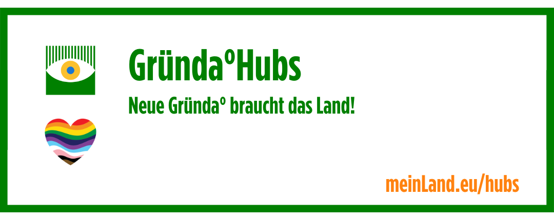 Baner: Gründer-Hubs. Neue Gründa° braucht das Land.