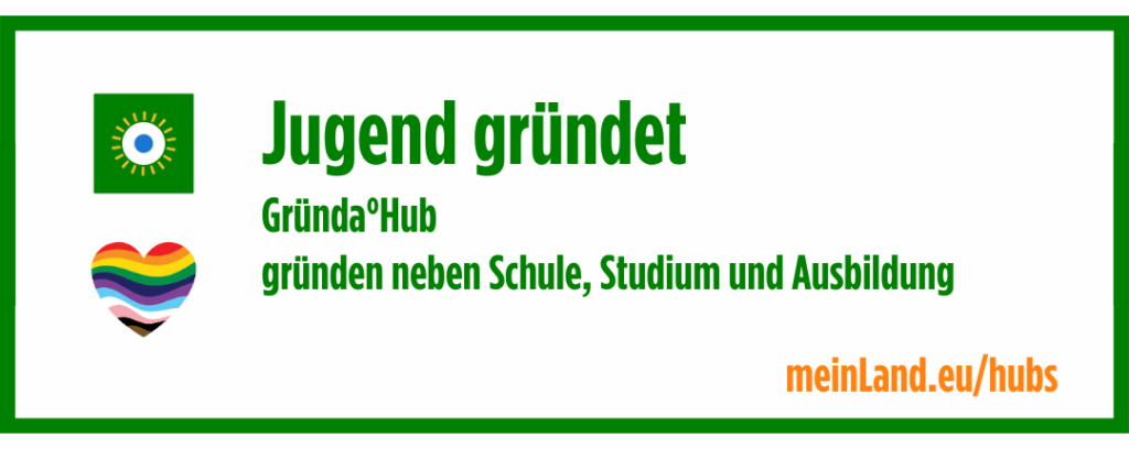 Banner: Jugend gründet. Gründa°Hub - gründen neben Schule, Studium und Ausbildung