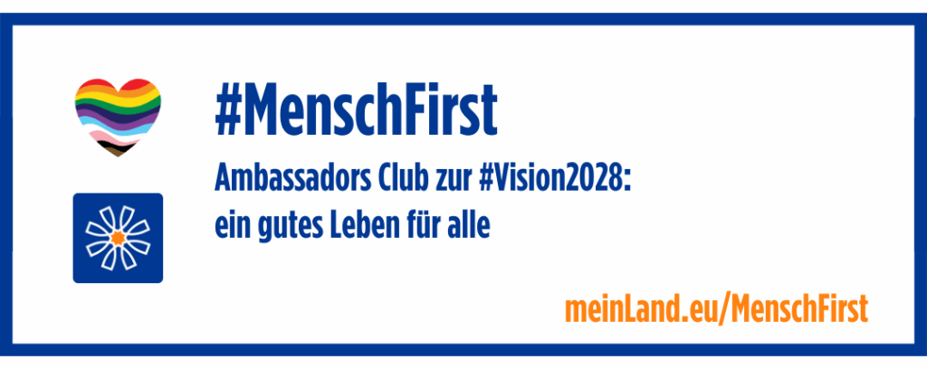Banner: #MenschFirst - Ambassadors Club zur #Vision2028: ein gutes Leben für alle