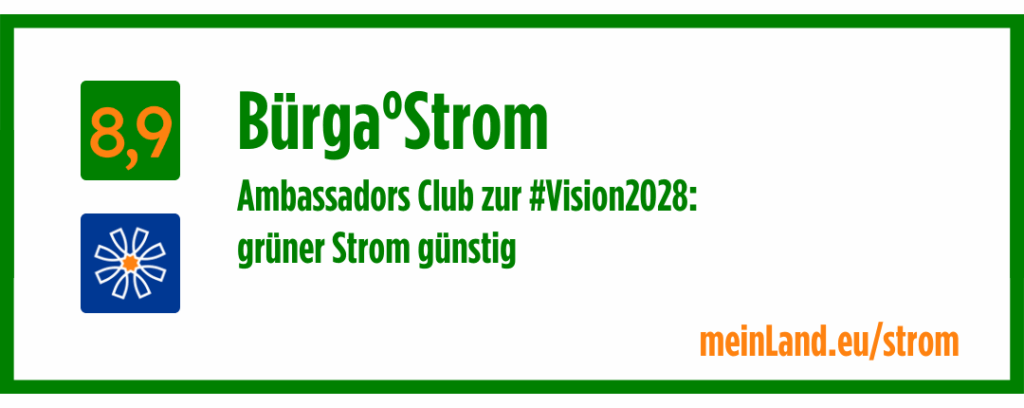 Banner: Bürga°Strom - Ambassadors Club zur #Vision2028: grüner Strom günstig