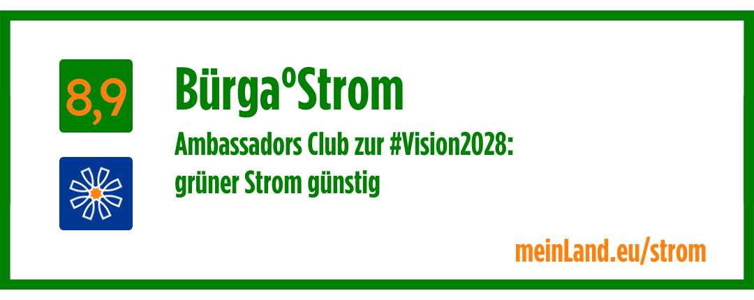 Banner: Bürga°Strom - Ambassadors Club zur #Vision2028: grüner Strom günstig